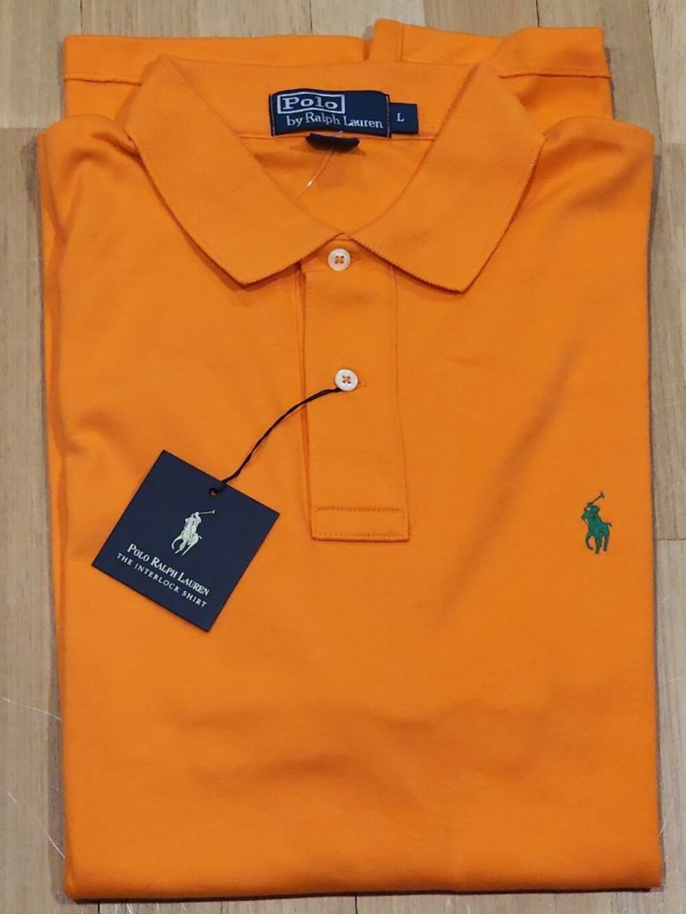 POLO RALPH LAUREN size L mens Orange Interlock Polo Shirt Green Pony Classic Fit